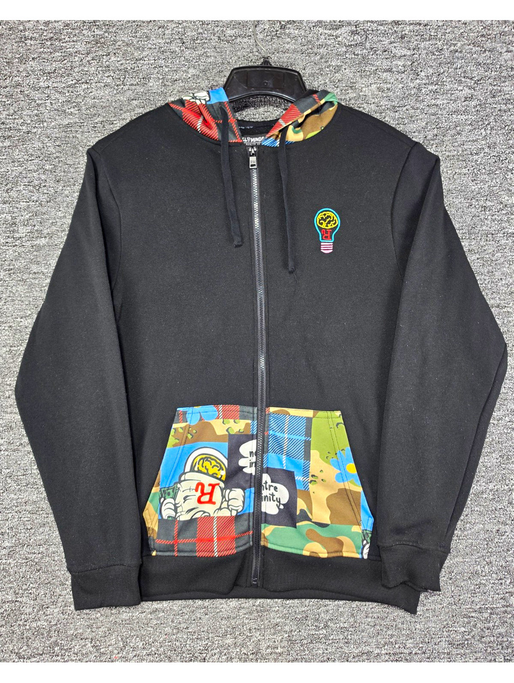 Rebel Minds Black Full Zip Fleece Hoodie w/ Pockets Embroidered Logo Men's L